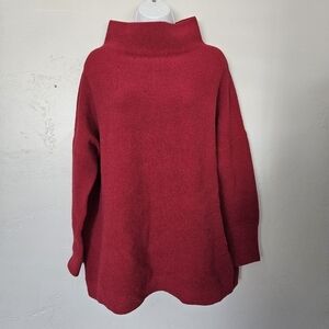 Free People Red Ottoman Ribbed Cowl Neck Sweater Tunic Dolman Long Sleeve Fall